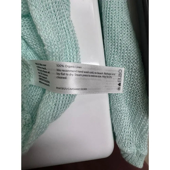 EILEEN FISHER Women's 3/4 Sleeve Crew Neck 100% Linen Sweater Medium Mint Green - Picture 4 of 8